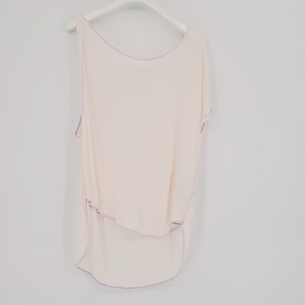 Free People Pluto Cold Shoulder White Lavender Linen Tank Top Tee X-Small 0-2 - Picture 4 of 6